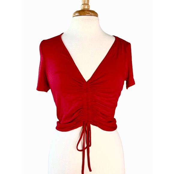 Red V Neck Crop Top | Size M  Red Lace Up Top - Picture 6 of 8